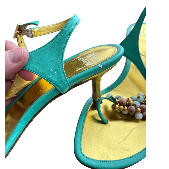 Will's Fancy Made In Italy Beaded Kitten Heels-Turquoise Leather, Size 7M - Picture 9 of 12